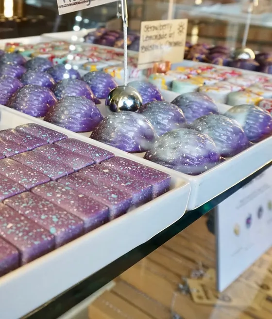 Purple galaxy Bourbon Marshmallow Hedgehog bonbon domes.